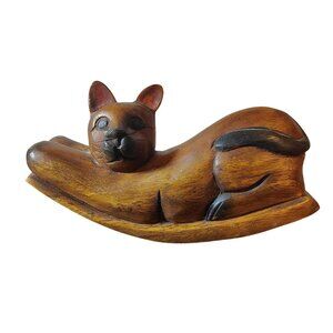 Handcarved Wooden Rocking Cat Figurine, Rustic Folk Art Handcrafted Handmade